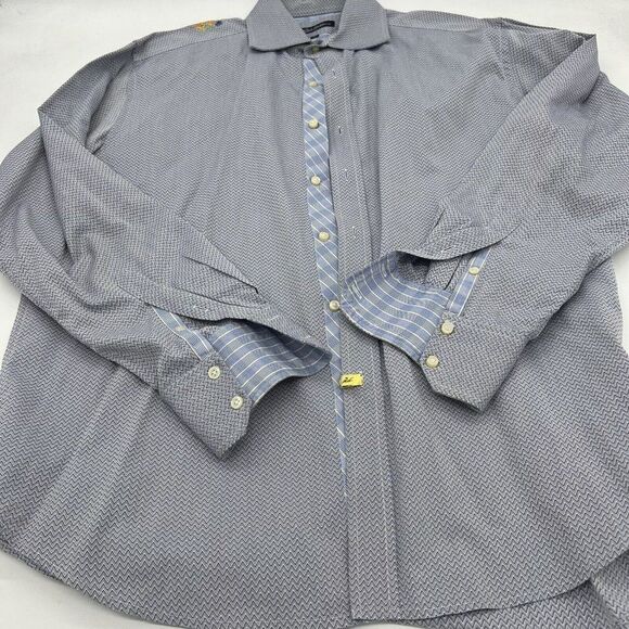 Robert Graham Gray Herringbone Print Plaid Flip Cuff L/S XL - Picture 1 of 5